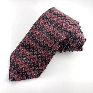 Bruno Marchesi Mens Tie Burgundy Black Foulard Geometric Medallion Silk Necktie